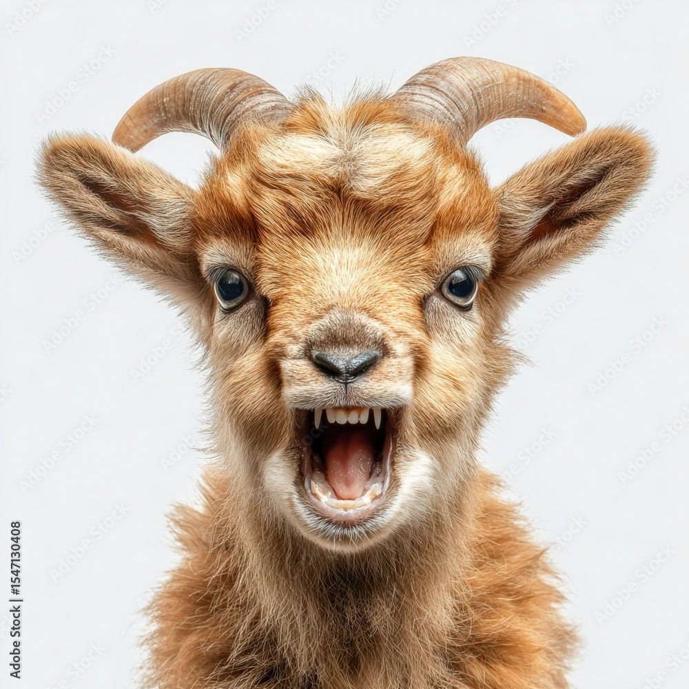 Fototapeta premium Baby goat expressing excitement in a studio setting with neutral background during bright light conditions