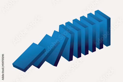 Blue dominoes falling sequence vector