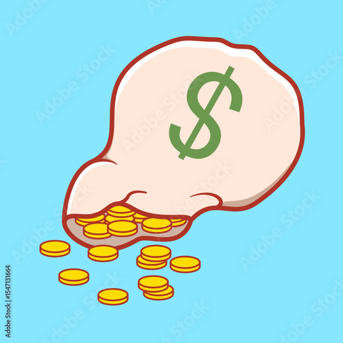 Sack or bang of coin, gold, or money Vector illustration flat cartoon style for banner, landing page, element