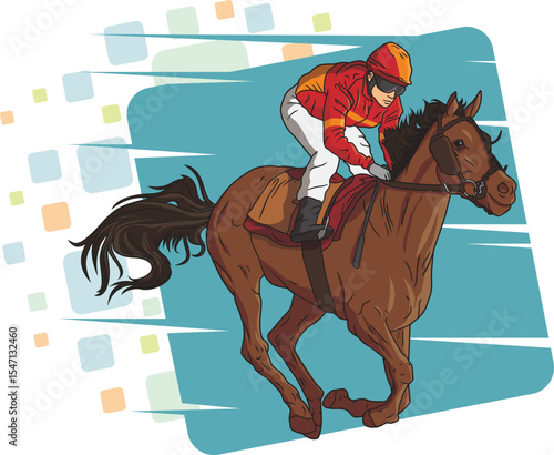 A horse jockey races his horse in a horse racing competition.