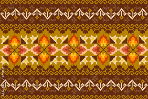 Traditional Ukrainian cross-stitch Detailed vector Illustration for textile printing design, on pixels pastel tones