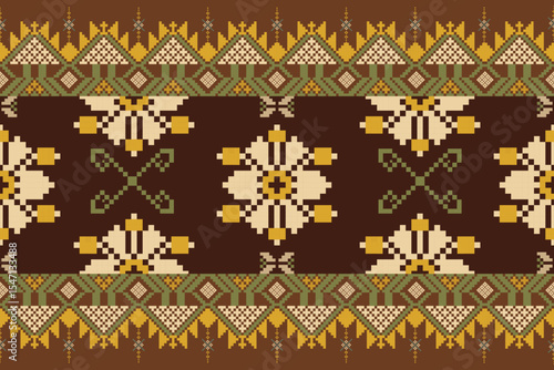 Traditional Ukrainian cross-stitch Detailed vector Illustration for textile printing design, on pixels pastel tones
