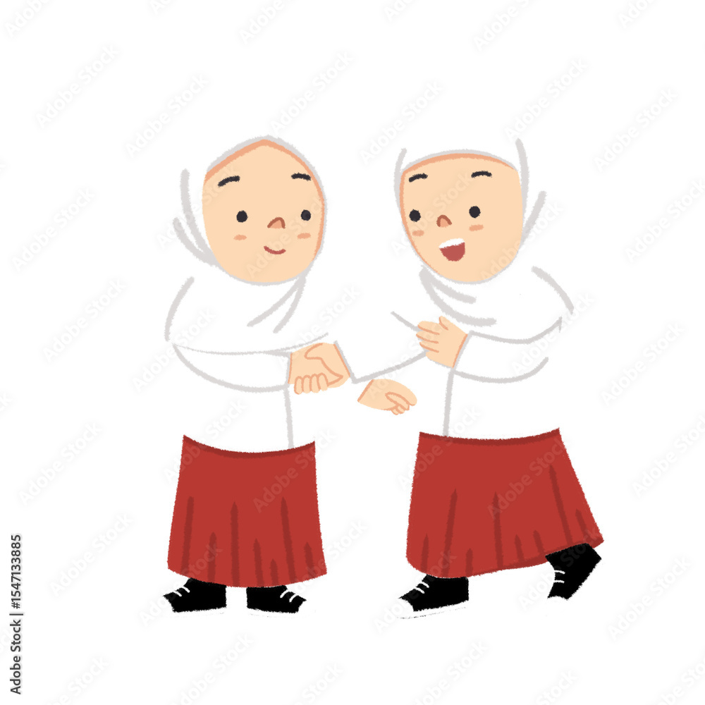 Two elementary school kids shake hands Two elementary school kids shake hands