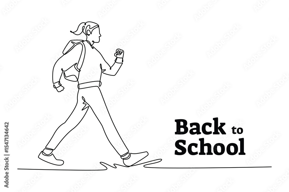 Fototapeta premium Back to school concept. Single line draw design. Vector graphic illustration