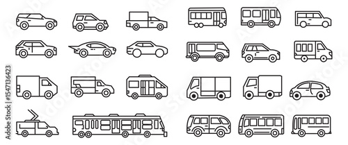 Simple line set of car icons.