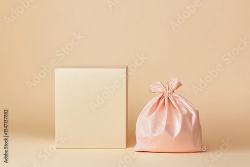 Pink Textured Reusable Bag Folded Beside Beige Packaging Box