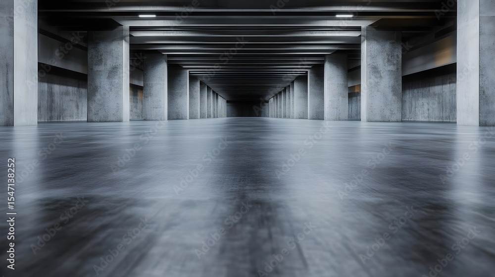 Naklejka premium Architecture, Building, Concrete, Modern Concrete Corridor with Lighting