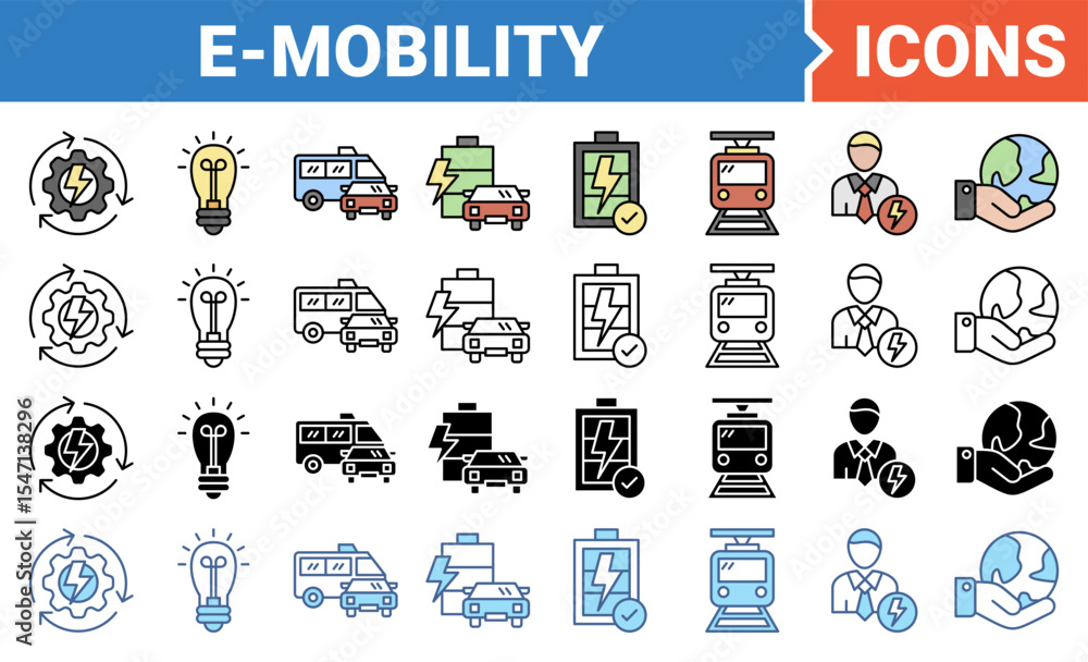 Fototapeta premium E-mobility banner icon set with multiple style collection.