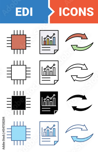 Electronic data interchange banner icon set with multiple style collection.