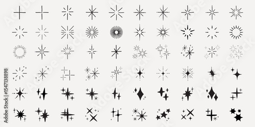 Collection of sparkling star doodles. Star doodles in various shapes. Sparkling elements for creative designs. Star doodles perfect for decoration. Element vector set.