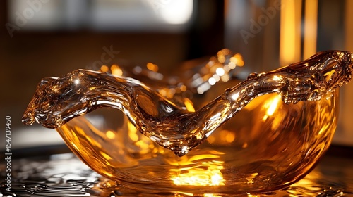 Liquid, Splash, Golden, Golden Liquid Splash in a Glass Bowl