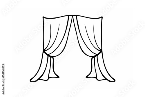 Simple Line Drawing of Draped Curtains drapes window curtains