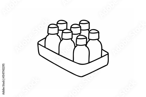 Six Bottles in a Cardboard Carrier Line Art Illustration