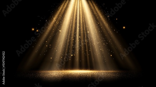 Elegant gold spotlight effect with glitter particles on dark background creating a stage like ambiance