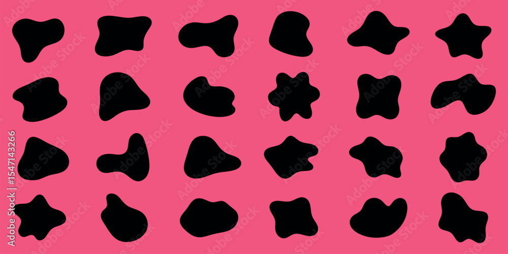 Fototapeta premium Abstract black shapes on a white background. Organic, irregular forms. Various blob-like, fluid shapes. Artistic, abstract design with unique shapes. Black shape vector set.