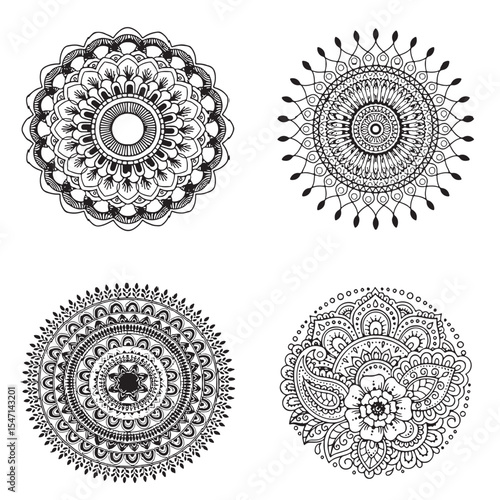 set of round ornamental elements
