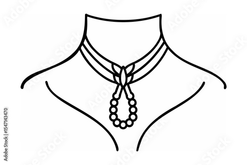 Line art drawing of a necklace on a neckline illustration