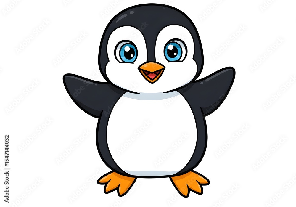 Fototapeta premium Cute Cartoon Penguin with Open Arms Isolated White Background