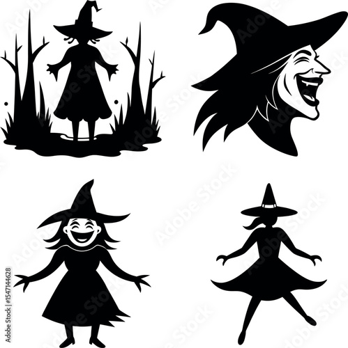 Halloween Enchantresses with Brooms Set
