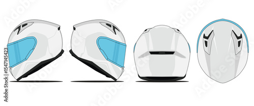 Helmet Vector Full face - Mockup helmet vector on isolated white background. Side, Front, Rear, Top Views