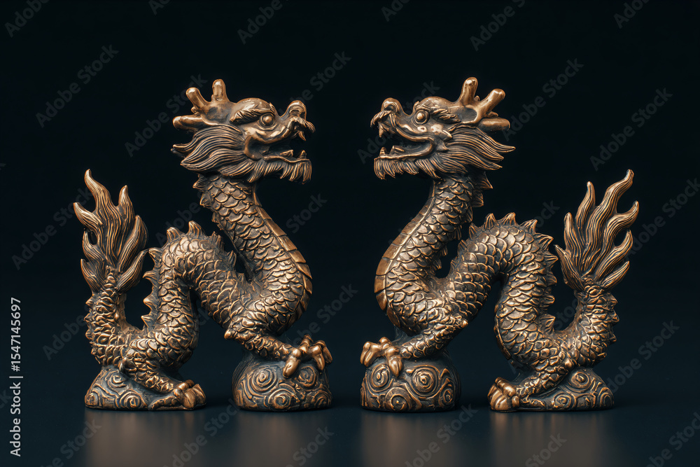 Fototapeta premium a pair of bronze statues of a dragon
