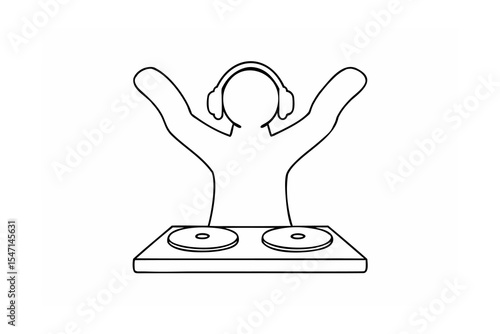 D J Outline Figure with Headphones and Turntable disc jockey