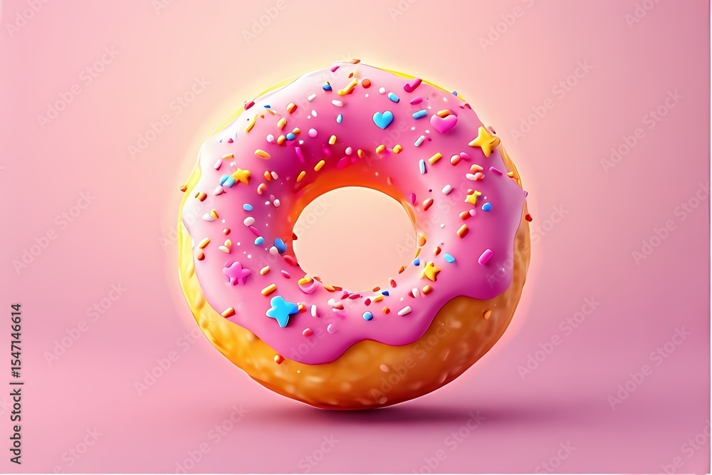 A delicious pink donut with colorful sprinkles, isolated on white, a perfect sweet snack or dessert A delicious pink donut with colorful sprinkles, isolated on white, a perfect sweet snack or dessert