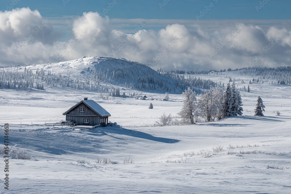 Snowy Landscape with Distant Cabin Snowy Landscape with Distant Cabin