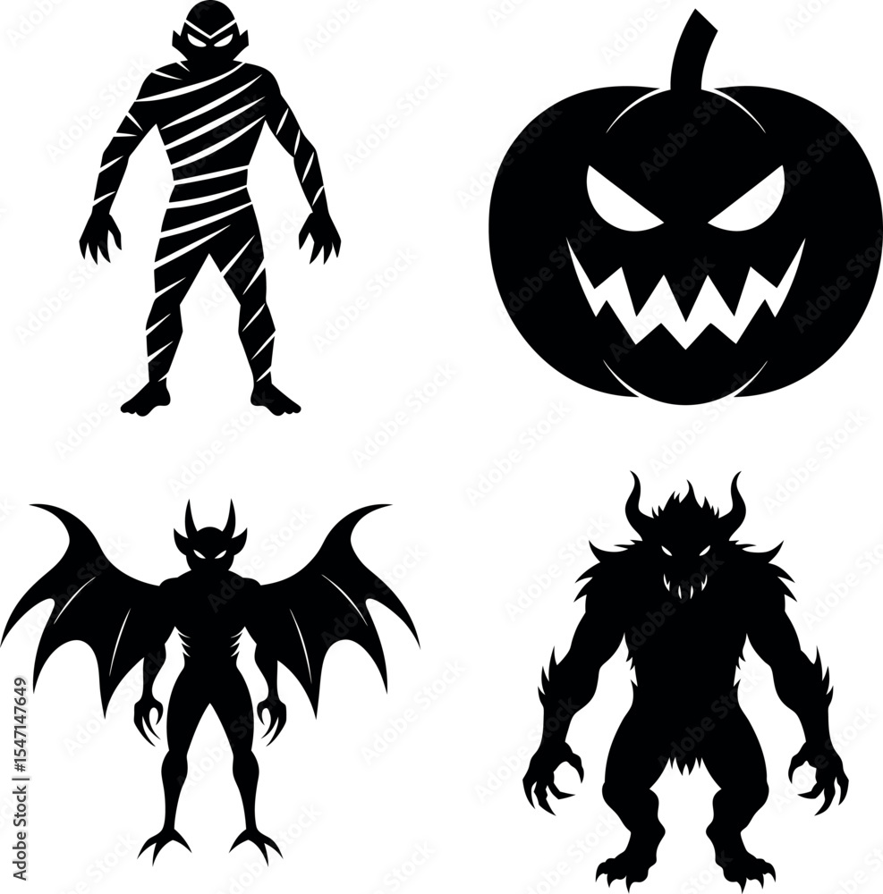 Fototapeta premium Scary Halloween Monsters Silhouette Vector Pack
