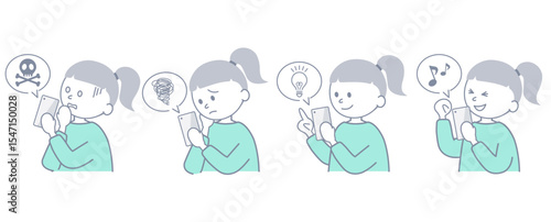 スマホを操作する子供　表情のセット