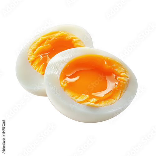 Two halved hard boiled eggs isolated on transparent background