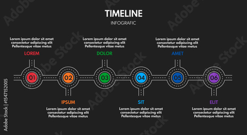 6 steps road map or timeline progress infographic, vector template