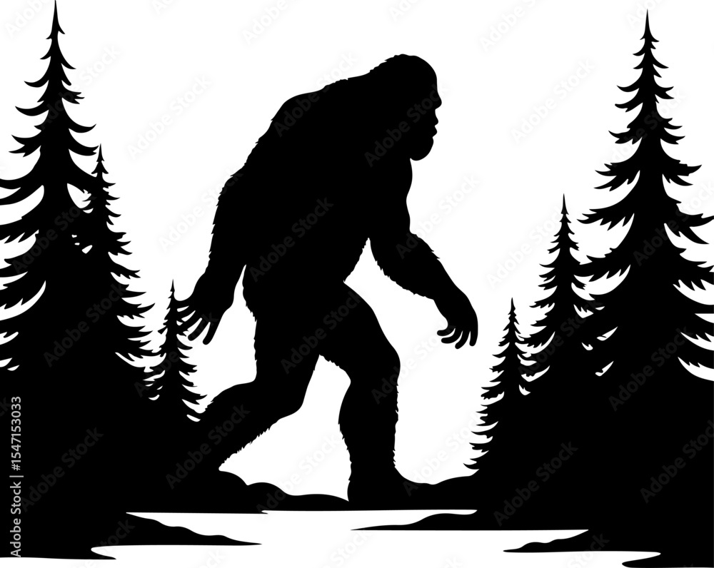 Fototapeta premium Bigfoot Silhouette Bundle – Walking, Surfing & Forest Scenes