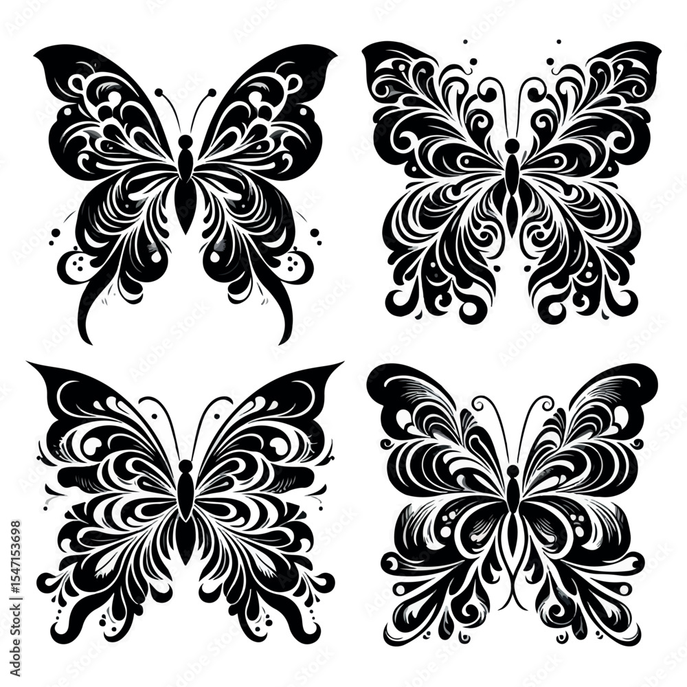 Stylized black butterfly silhouette vector with white baground Stylized black butterfly silhouette vector with white baground