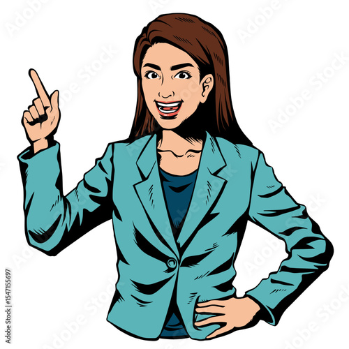 アメコミ風日本人女性　ビジネス女性　ポーズ　指差し