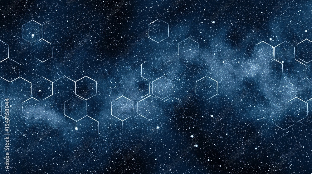Hexagonal shapes arranged in a cosmic pattern. Hexagonal shapes arranged in a cosmic pattern.
