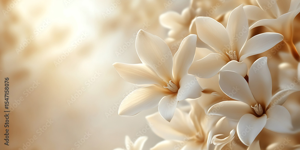 Fototapeta premium Elegant magnolia flowers with soft cream color palette and dreamy lighting creating a beautiful floral design