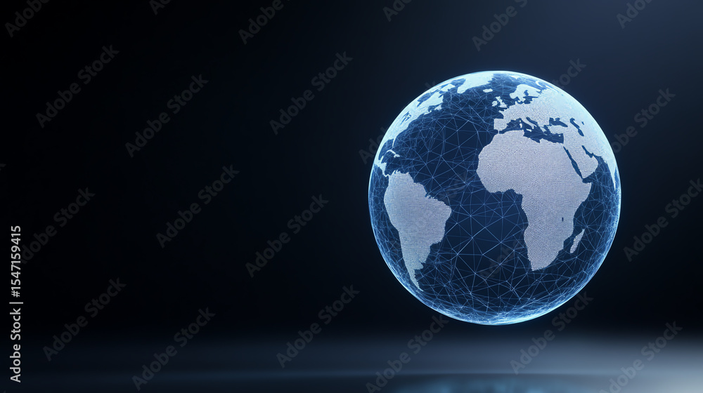 Fototapeta premium A digital globe featuring a global network design, representing modern technology and connectivity across continents.