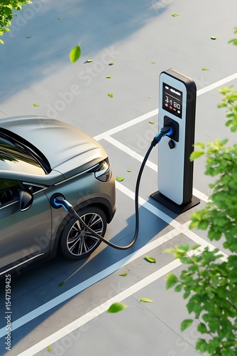 Electric Vehicle Charging at Modern Parking Lot