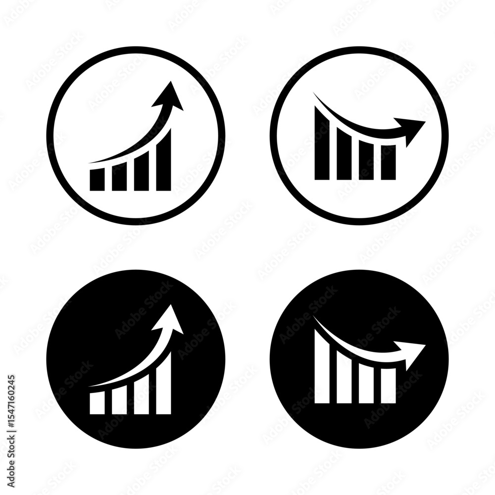 Obraz premium Financial chart arrow up and down icon. Growth and decline graph symbol on black circle