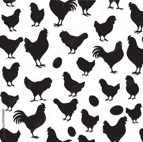 Black Chicken and Egg Seamless Pattern