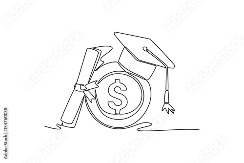Financial literacy concept. Single line draw design. Vector graphic illustration