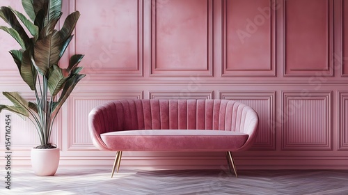 Pink, Velvet, Sofa, Pink Velvet Sofa in a Pink Room