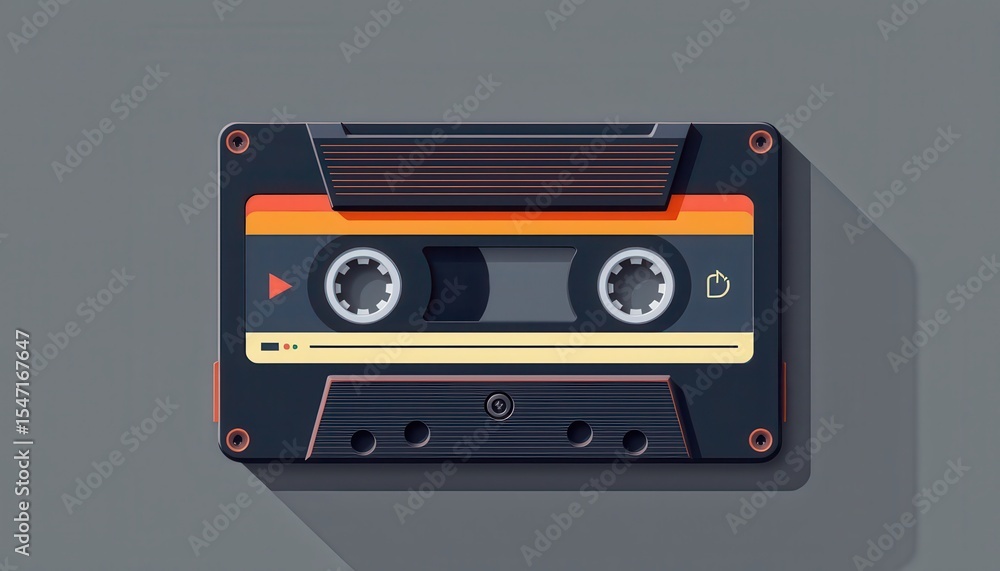 Obraz premium Retro cassette tape with a modern design on a gray background.
