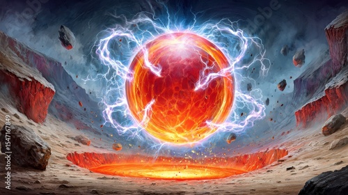 Symbol Explosion Founder concept. A vibrant cosmic scene with a glowing red sphere and swirling energy.