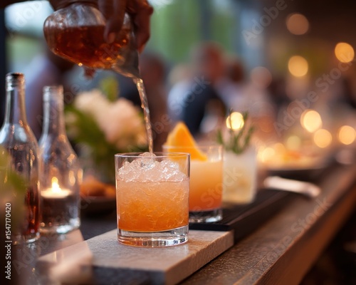 Cocktails being poured at a bar