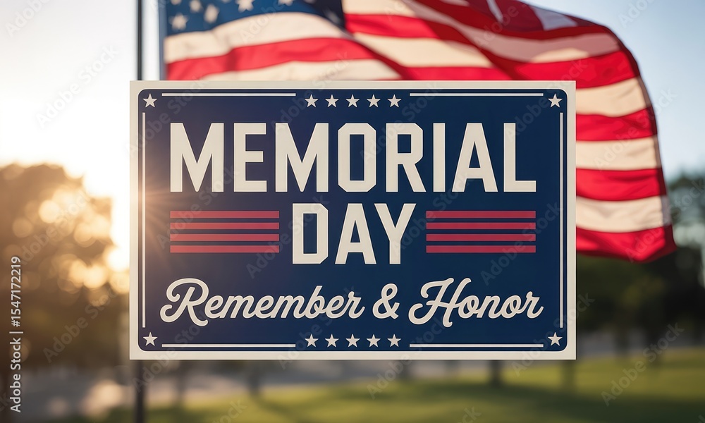 Fototapeta premium Memorial day sign red white and blue patriotism graphic