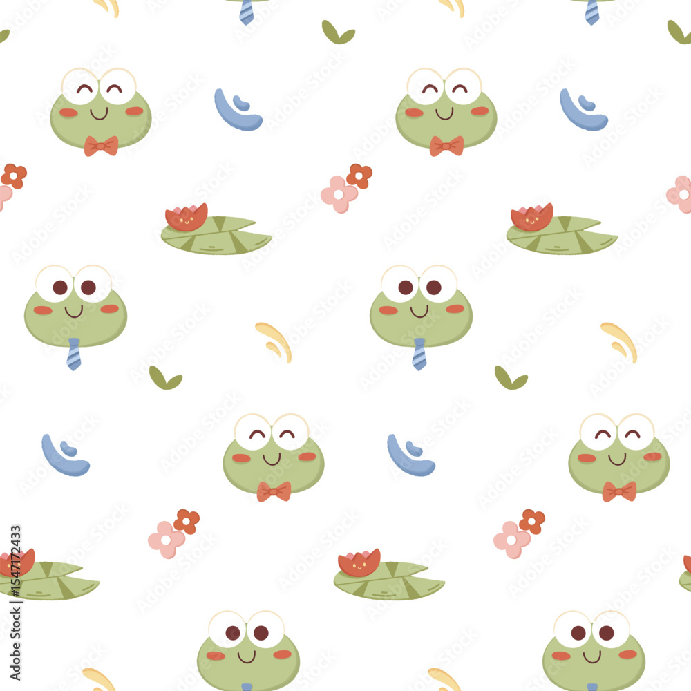 Obraz premium Seamless pattern cute frog with flower