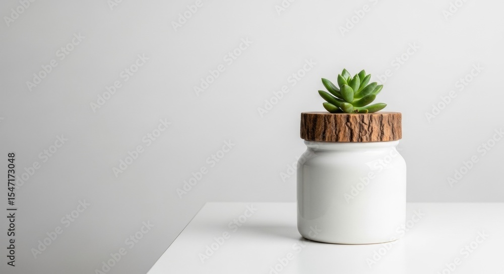 Fototapeta premium Minimalist Succulent in Wooden Lidded Pot