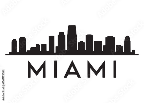 Sleek Silhouette of the Miami Skyline A Striking Emblem of Urban Majesty and Architectural Prowess Against a Stark White Backdrop